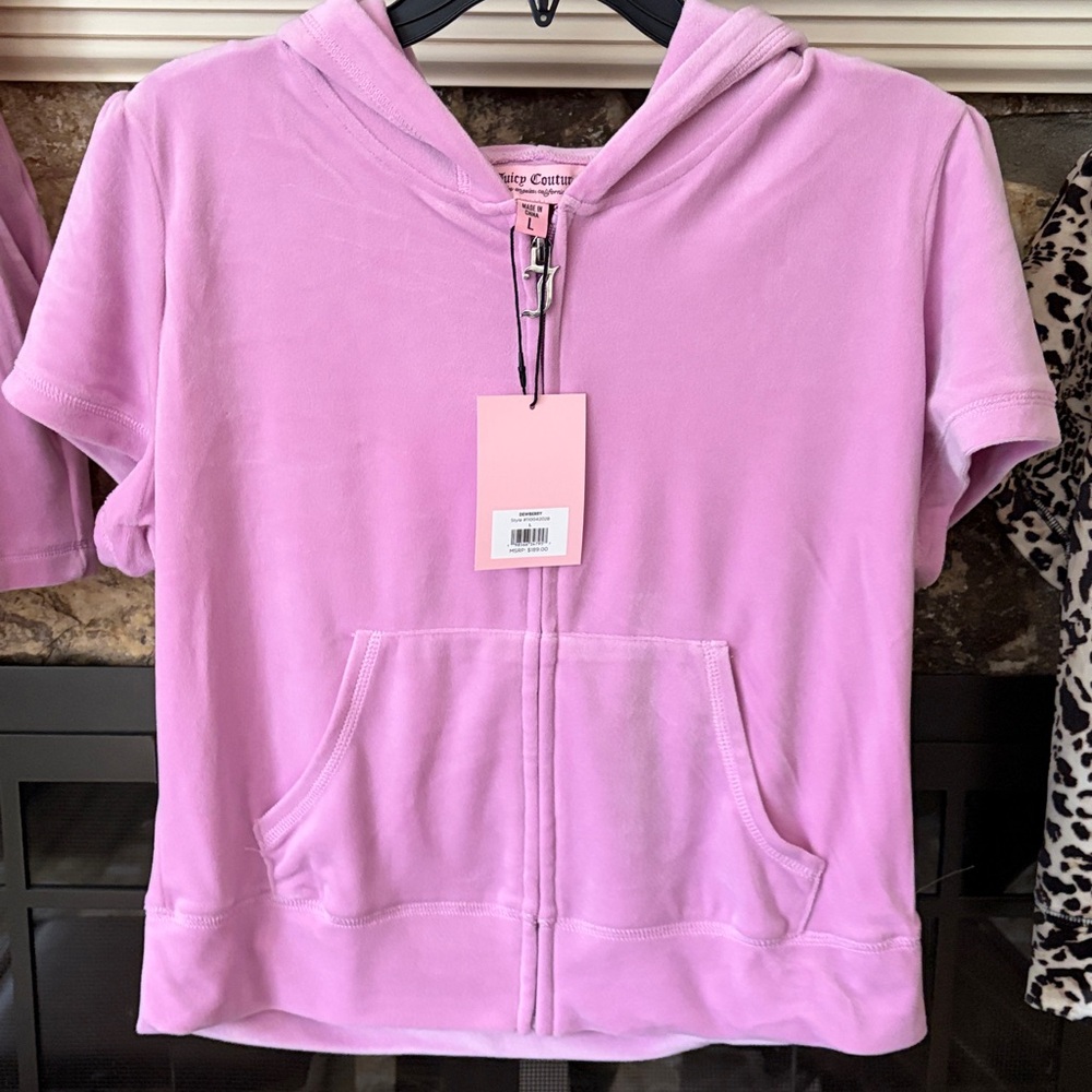 NWT Juicy Couture Velour tracksuit hoodie and shorts set size L choose one set - Picture 8 of 14